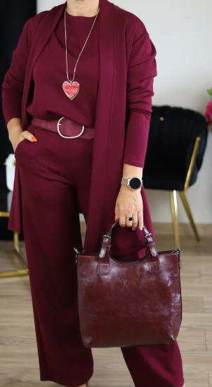 Elegant 3-piece set consisting of a longline cardigan, top, and pants