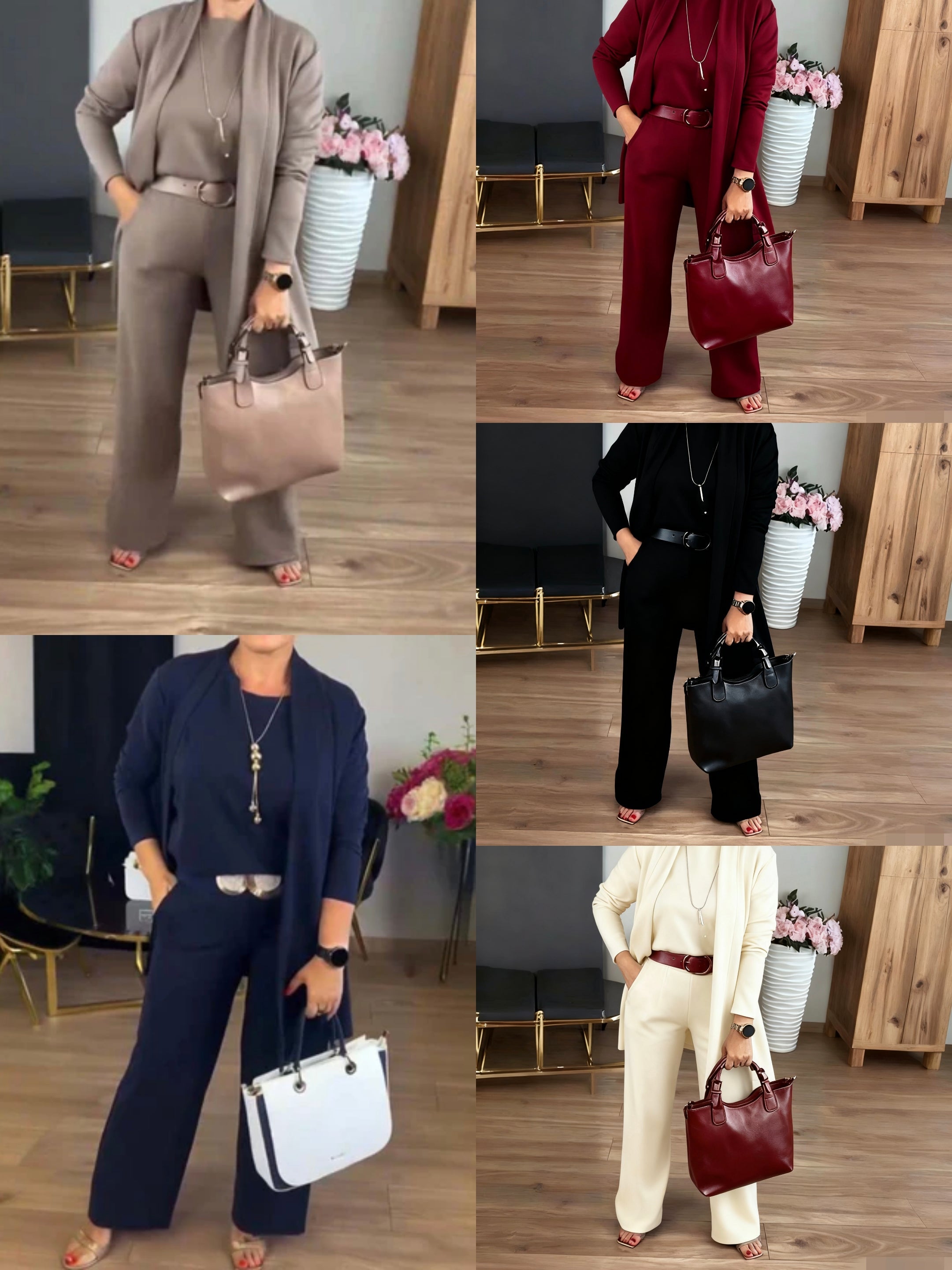 Elegant 3-piece set consisting of a longline cardigan, top, and pants