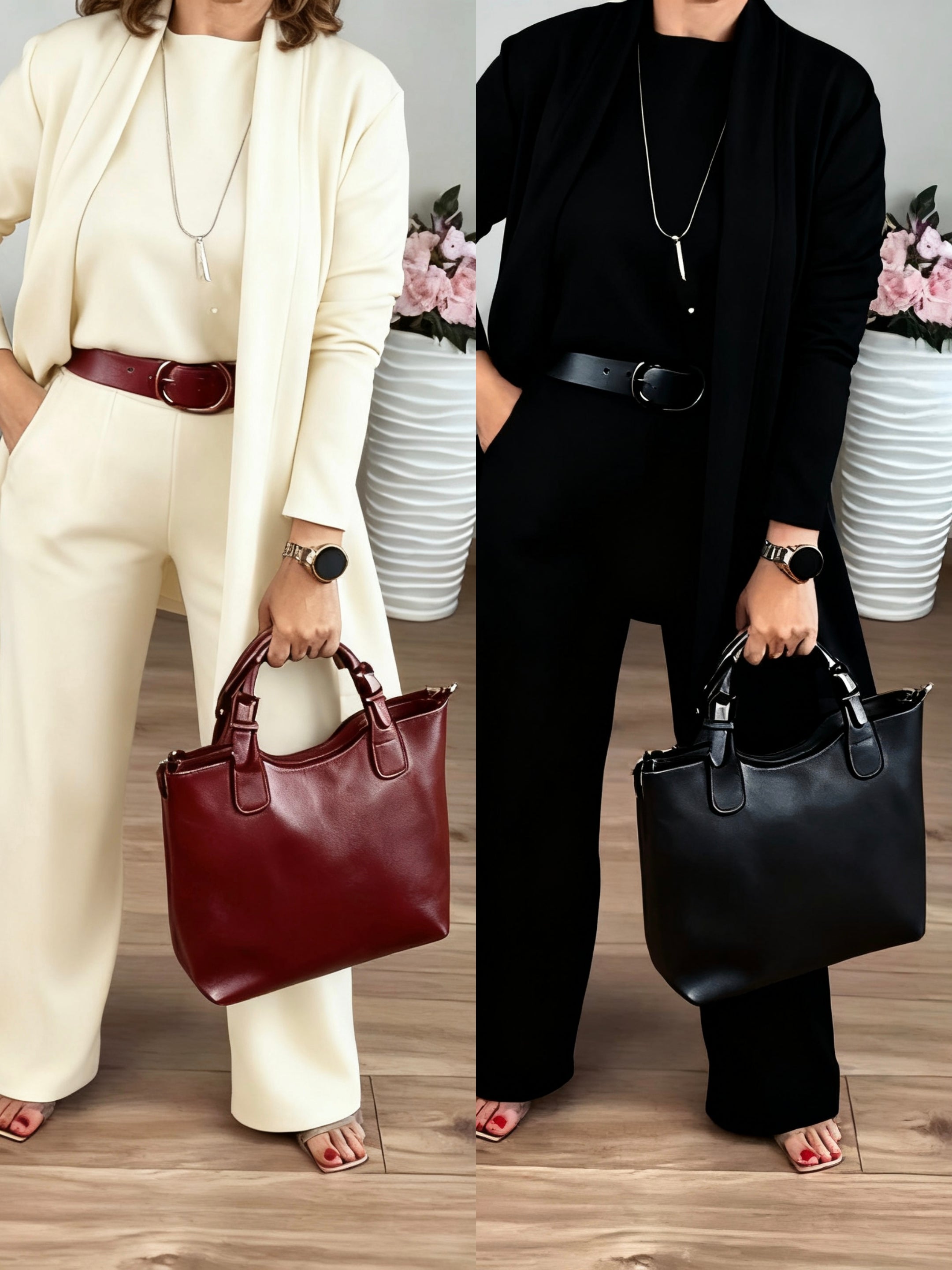 Elegant 3-piece set consisting of a longline cardigan, top, and pants