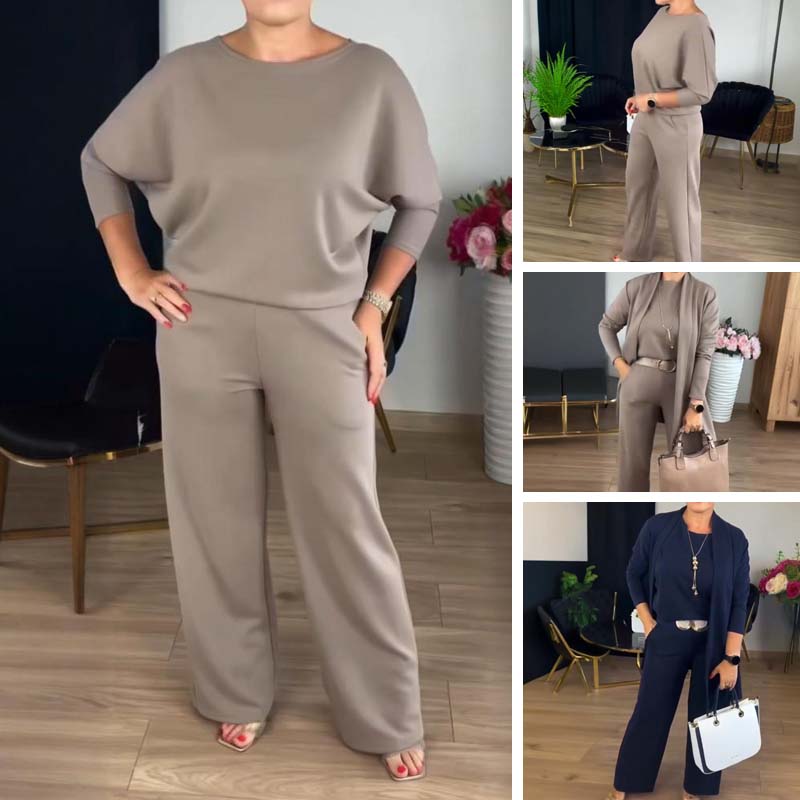 Elegant 3-piece set consisting of a longline cardigan, top, and pants