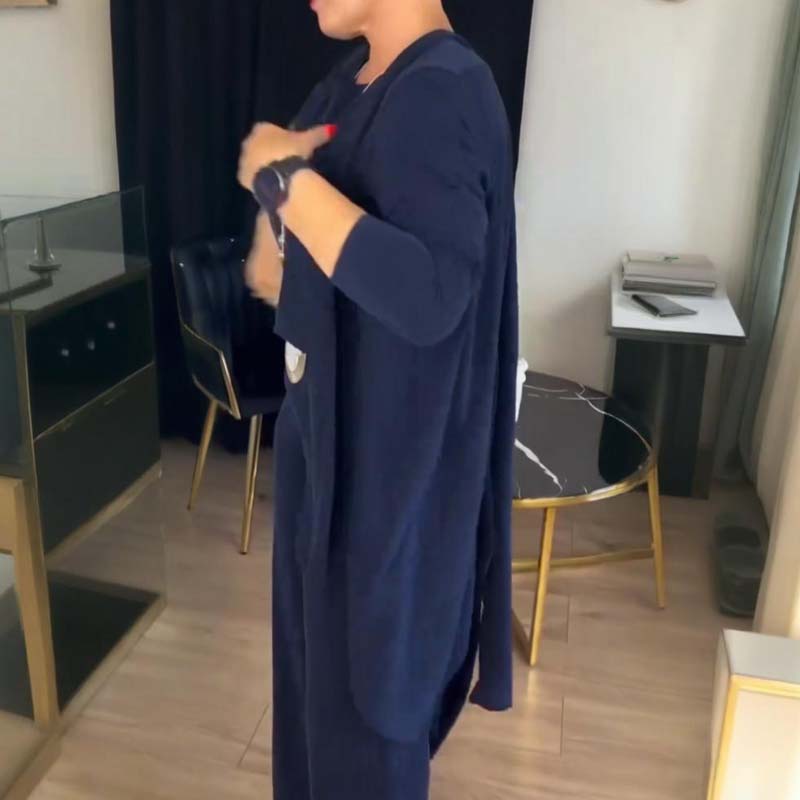 Elegant 3-piece set consisting of a longline cardigan, top, and pants